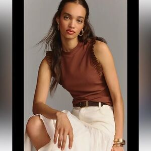 Sunday in Brooklyn Ruffled Tank Brown Size Small